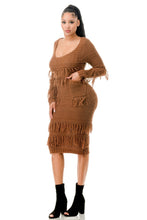 Load image into Gallery viewer, Knit Long Sleeve Fringe Dress