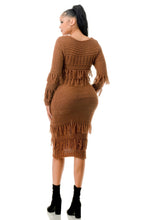 Load image into Gallery viewer, Knit Long Sleeve Fringe Dress