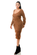 Load image into Gallery viewer, Knit Long Sleeve Fringe Dress