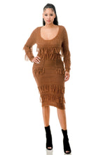 Load image into Gallery viewer, Knit Long Sleeve Fringe Dress
