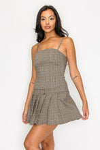 Load image into Gallery viewer, Belted Plaid Zip-up Pleated Dress