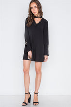Load image into Gallery viewer, Long Sleeve V-cut Out Solid Mini Dress