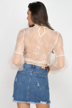 Load image into Gallery viewer, Lace Trim Balloon Sleeve Smocked Top