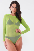 Load image into Gallery viewer, Sexy Fine Fishnet Sheer Mesh Crew Neck Long Sleeve Bodysuit
