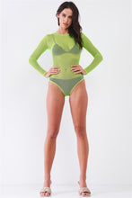 Load image into Gallery viewer, Sexy Fine Fishnet Sheer Mesh Crew Neck Long Sleeve Bodysuit