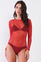 Load image into Gallery viewer, Sexy Fine Fishnet Sheer Mesh Crew Neck Long Sleeve Bodysuit