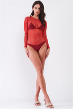 Load image into Gallery viewer, Sexy Fine Fishnet Sheer Mesh Crew Neck Long Sleeve Bodysuit