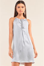 Load image into Gallery viewer, Silver Dust Satin Front Lace Up Grommet Studded Mini Dress