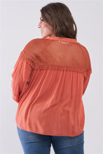 Load image into Gallery viewer, Plus Size Boho Sheer Net Mesh Balloon Sleeve Detail Relaxed Top