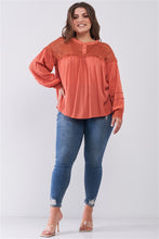 Load image into Gallery viewer, Plus Size Boho Sheer Net Mesh Balloon Sleeve Detail Relaxed Top