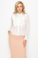 Load image into Gallery viewer, Ruffle Trim Long Sleeve Blouse