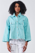 Load image into Gallery viewer, Washed Distressed Button-down Front Raw Hem Detail Wide Sleeve Oversized Denim Jacket