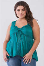 Load image into Gallery viewer, Plus Lace Trim Sleeveless Gathered Front With Self-tie Drawstring Top