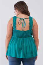 Load image into Gallery viewer, Plus Lace Trim Sleeveless Gathered Front With Self-tie Drawstring Top