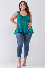 Load image into Gallery viewer, Plus Lace Trim Sleeveless Gathered Front With Self-tie Drawstring Top