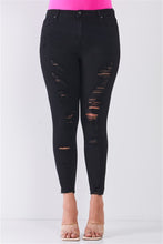 Load image into Gallery viewer, Plus Size Denim Mid-rise Raw Hem Detail Ripped Skinny Jean Pants