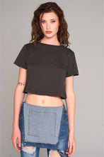 Load image into Gallery viewer, Short Sleeve Round Neck Petal Split Back Detail Crop Tee