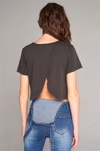 Load image into Gallery viewer, Short Sleeve Round Neck Petal Split Back Detail Crop Tee