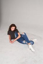 Load image into Gallery viewer, Short Sleeve Round Neck Petal Split Back Detail Crop Tee