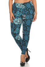 Load image into Gallery viewer, Plus Size Floral Print, Full Length Leggings In A Slim Fitting Style With A Banded High Waist
