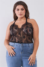 Load image into Gallery viewer, Plus Size Sheer Lace Sleeveless V-neck Criss-cross Back Strap Bodysuit