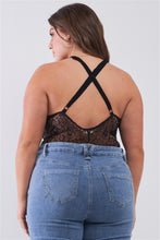 Load image into Gallery viewer, Plus Size Sheer Lace Sleeveless V-neck Criss-cross Back Strap Bodysuit