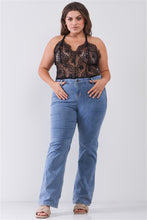 Load image into Gallery viewer, Plus Size Sheer Lace Sleeveless V-neck Criss-cross Back Strap Bodysuit