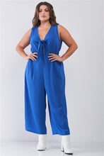 Load image into Gallery viewer, Plus Size Sleeveless V-neck Self-tie Front Detail Wide Leg Jumpsuit