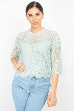 Load image into Gallery viewer, Mock 3/4 Sleeves Lace Designed Top