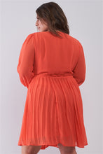 Load image into Gallery viewer, Plus Wrap Deep V-neck Long Puff Sleeve With Elasticated Cuff Pleated Mini Dress