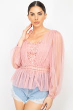 Load image into Gallery viewer, Sheer Mesh Crochet Peplum Top