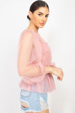 Load image into Gallery viewer, Sheer Mesh Crochet Peplum Top
