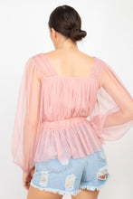 Load image into Gallery viewer, Sheer Mesh Crochet Peplum Top