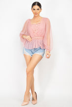 Load image into Gallery viewer, Sheer Mesh Crochet Peplum Top