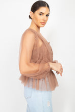 Load image into Gallery viewer, Sheer Mesh Crochet Peplum Top