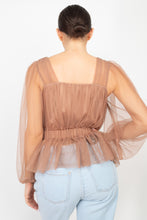 Load image into Gallery viewer, Sheer Mesh Crochet Peplum Top
