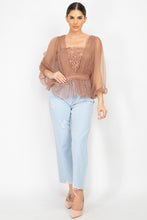Load image into Gallery viewer, Sheer Mesh Crochet Peplum Top
