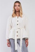 Load image into Gallery viewer, Off-white Balloon Sleeve Button-down Front Self-tie Belted Oversized Summer Jacket