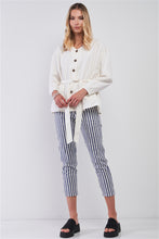 Load image into Gallery viewer, Off-white Balloon Sleeve Button-down Front Self-tie Belted Oversized Summer Jacket