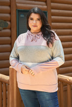 Load image into Gallery viewer, Plus Mauve & Grey Color Block Long Sleeve Self-tie Hood Lounge Sweatshirt