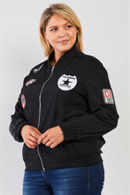 Load image into Gallery viewer, Plus Aviator Retro Patches Long Sleeve Front Zipper Bomber Jacket