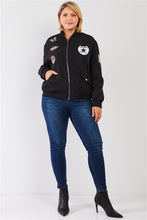 Load image into Gallery viewer, Plus Aviator Retro Patches Long Sleeve Front Zipper Bomber Jacket