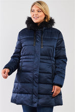 Load image into Gallery viewer, Plus Glossy Long Fitted Vegan Fur Hood Detail Winter Puffer Jacket