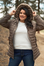 Load image into Gallery viewer, Plus Parallel Quilt Faux Fur Hood Belted Padded Long Puffer Jacket