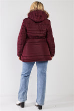 Load image into Gallery viewer, Plus Parallel Quilt Faux Fur Hood Belted Padded Long Puffer Jacket