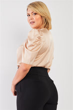 Load image into Gallery viewer, Plus Champagne Satin Plunging Neck Lantern Short Sleeve Bodysuit