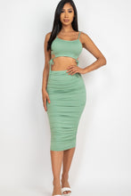 Load image into Gallery viewer, Cut-out Tie Side Crop Top & Ruched Midi Skirt Set