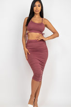 Load image into Gallery viewer, Cut-out Tie Side Crop Top & Ruched Midi Skirt Set