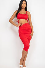 Load image into Gallery viewer, Cut-out Tie Side Crop Top & Ruched Midi Skirt Set