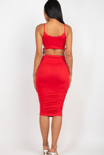 Load image into Gallery viewer, Cut-out Tie Side Crop Top & Ruched Midi Skirt Set